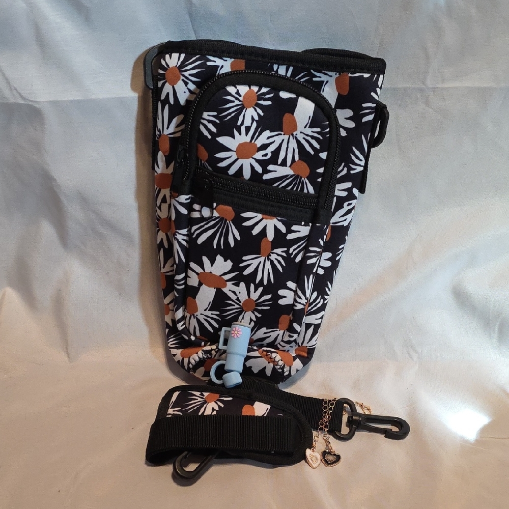 40 Oz. Black With Flowers Tumbler Pouch With Accessories